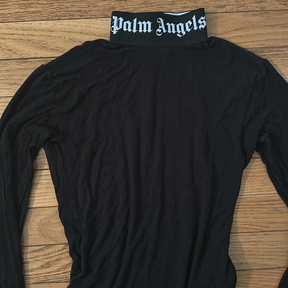 RARE PALM ANGELS Sz S logo tape high neck, bodycon stretchy bodysuit snap crotch - Picture 8 of 10